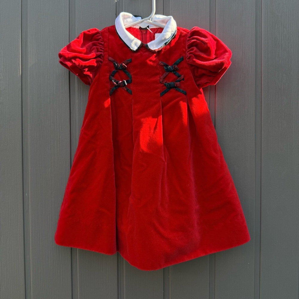 VTG Florence Eiseman Girls Red Velvet Dress with Bows Size 18M